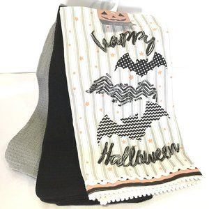 Happy Halloween Kitchen Cup Towels BATS 3 set Spooky Holiday Home Decor NEW